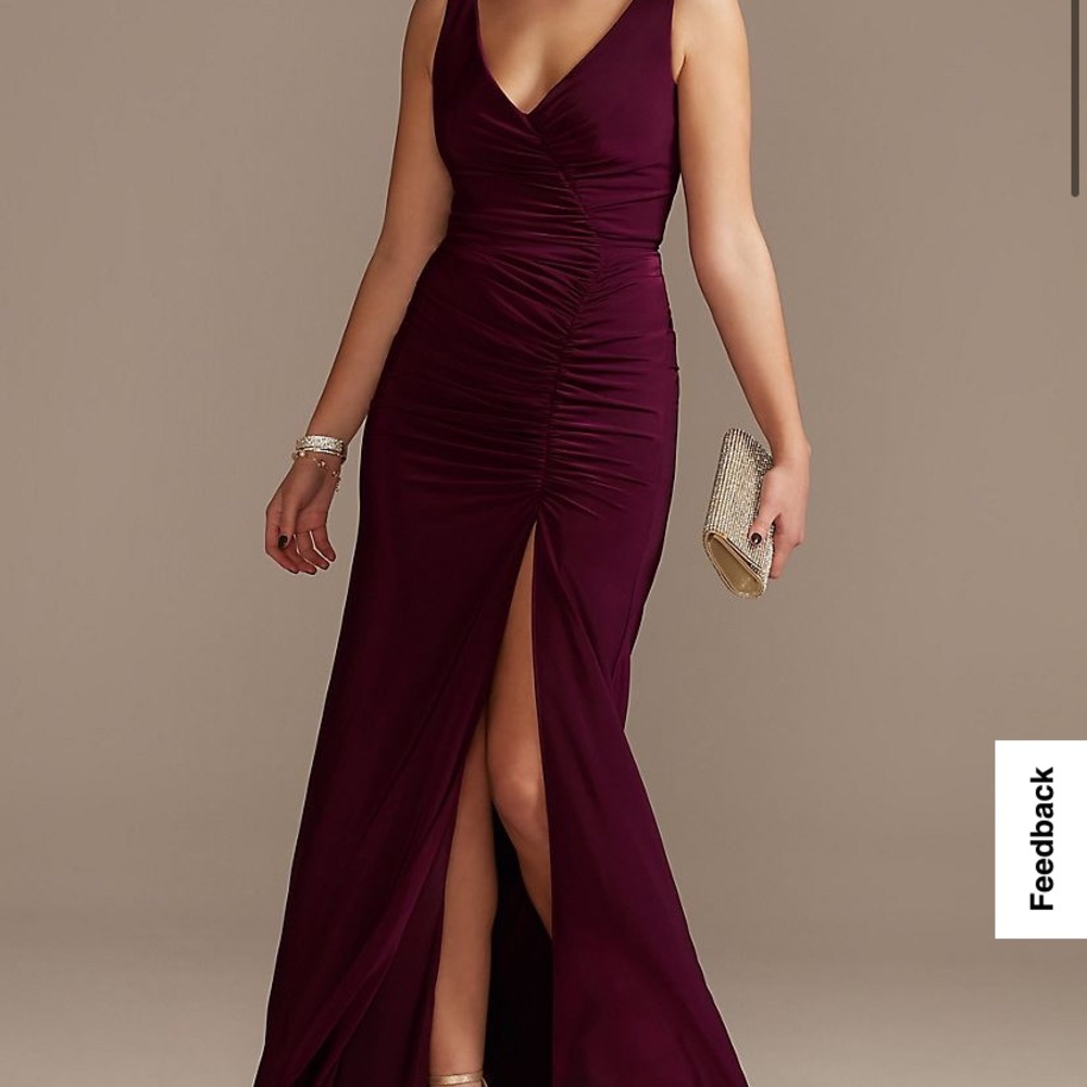 David Bridal Ruched Jersey V-Neck Tank Sheath Dress